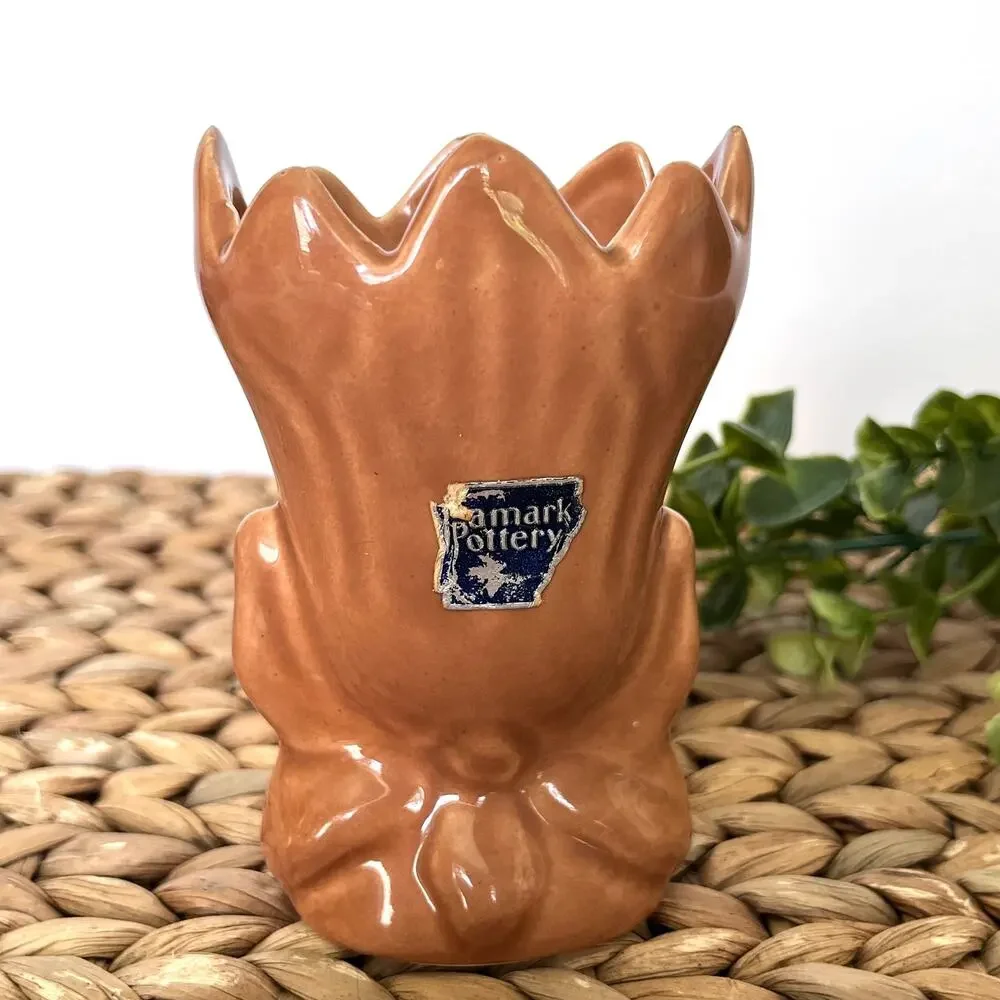 Vintage Camark Pottery Tulip Bud Vase Neutral Peach Glaze Orignal Labels